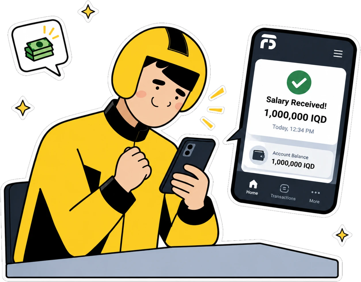 Fullship rider receiving his salary on his phone